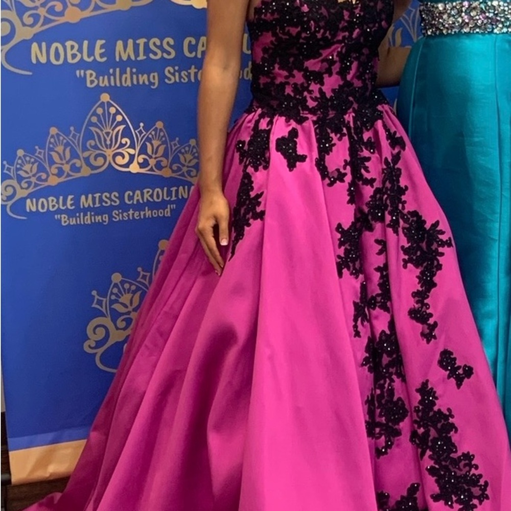 Pink and Black Floral Gown